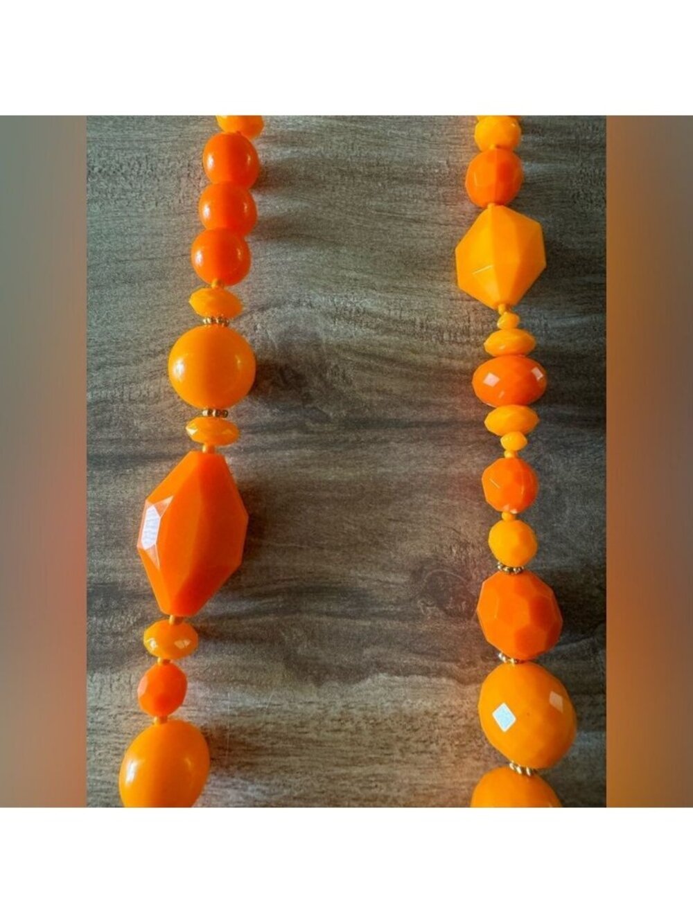 Multi-Faceted Orange Tangerine Beaded Graduated Acrylic Fashion Necklace Costume - Picture 7 of 8